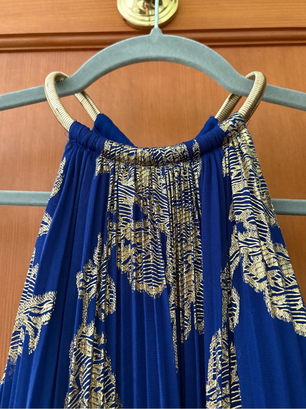Xscape Royal Blue Dress with Gold Foil Print